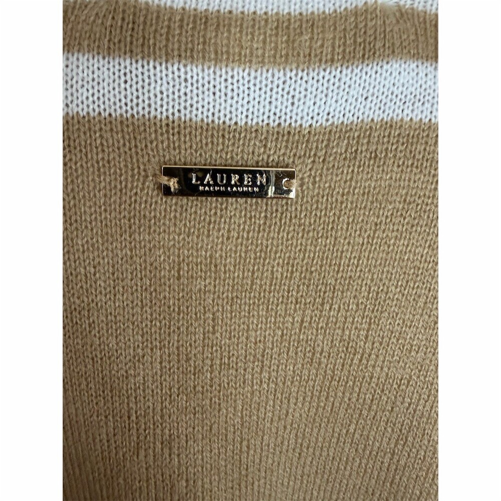 Lauren Ralph Lauren Reversible Ruana Poncho Wrap Womens Camel Tan Ivory - Picture 3 of 4